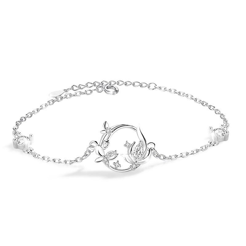 Lucky Garland Sterling Silver 925 Bracelet Female Niche Design Light Luxury Zircon Flower Bracelet Object Butterfly Bracelet