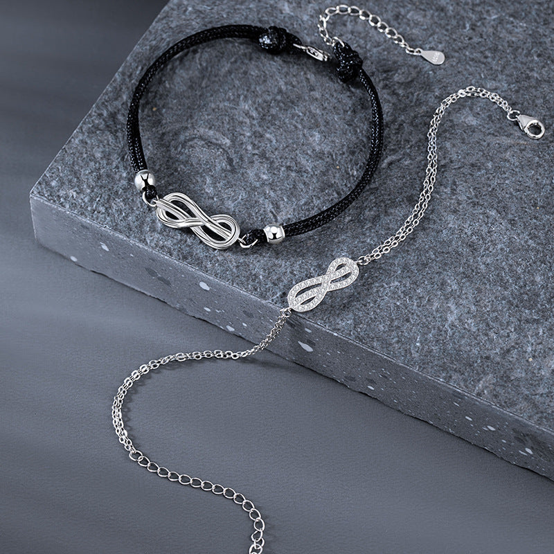 Infinite Symbol Sterling Silver 925 Couple Bracelet Niche Design Light Luxury Zircon Bracelet Mobius Ring Bracelet