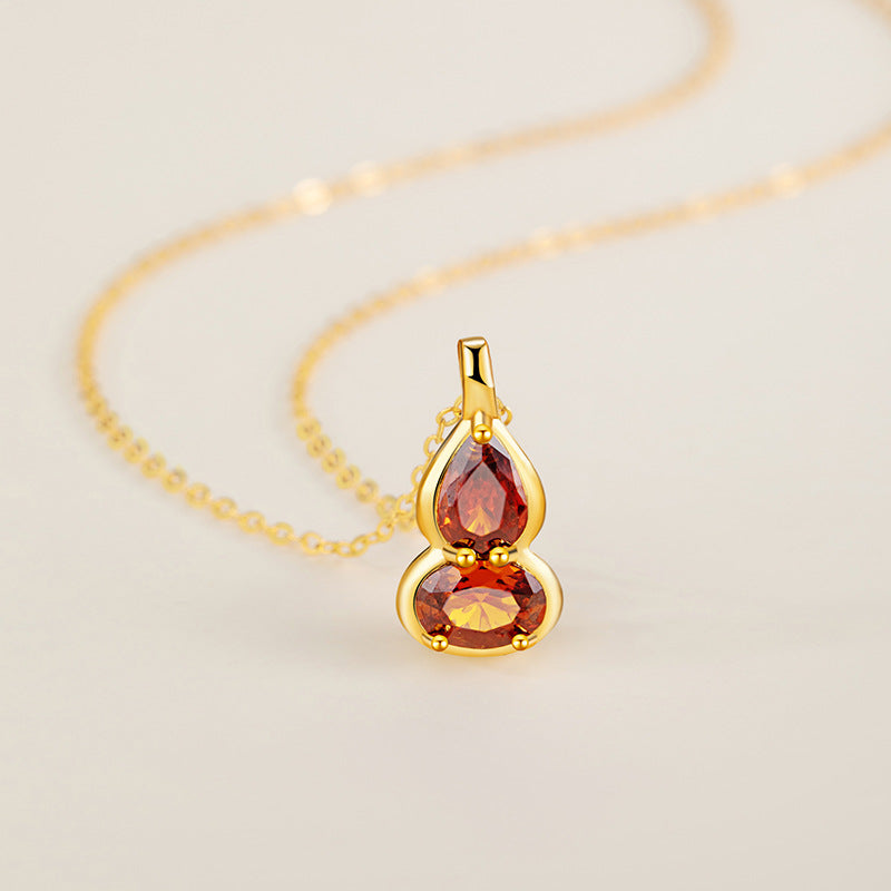 Gourd Sterling Silver 925 Necklace Light Luxury High-Grade Twelve Birthday Stone Clavicle Chain Ins Style Star Stone Zircon Pendant