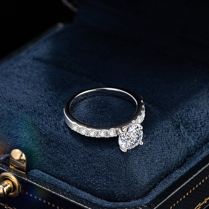 Classic Four-Claw Diamond 925 Sterling Silver Ring Women's Light Luxury High-Grade Engagement Wedding Ring Ins Style Pair Ring