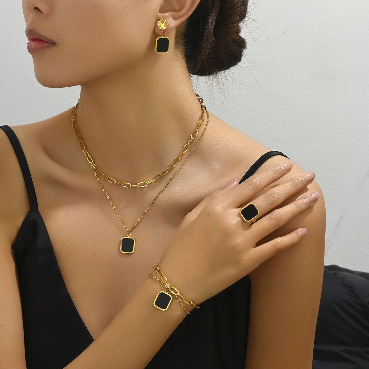Black Rectangle Layered Jewelry — product image 2