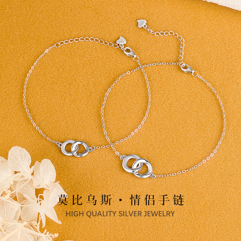 S925 Sterling Silver Mobius Couple Bracelet Light Luxury Niche Design Sense Valentine's Day Gift Silver Jewelry Source Factory