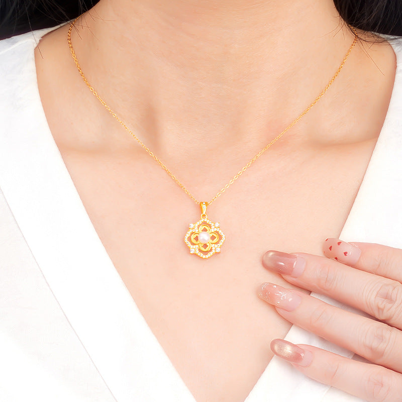 Collana in argento sterling 925 – foglia e dettaglio perlato