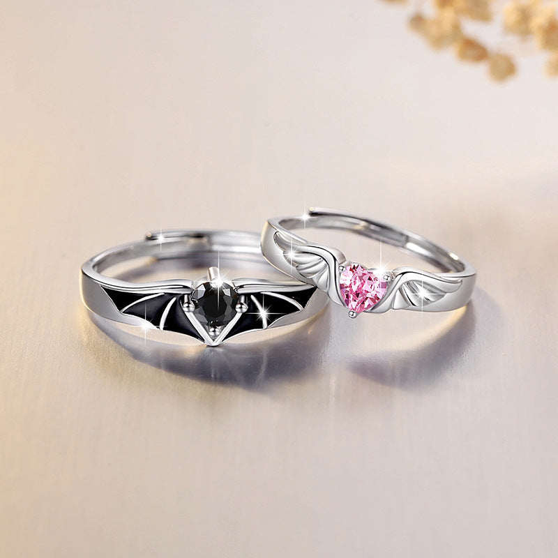 Angel Wings Sterling Silver 925 Couple Ring Men's and Women's Fashion All-Match Love Ring Thing Ins Devil Ring