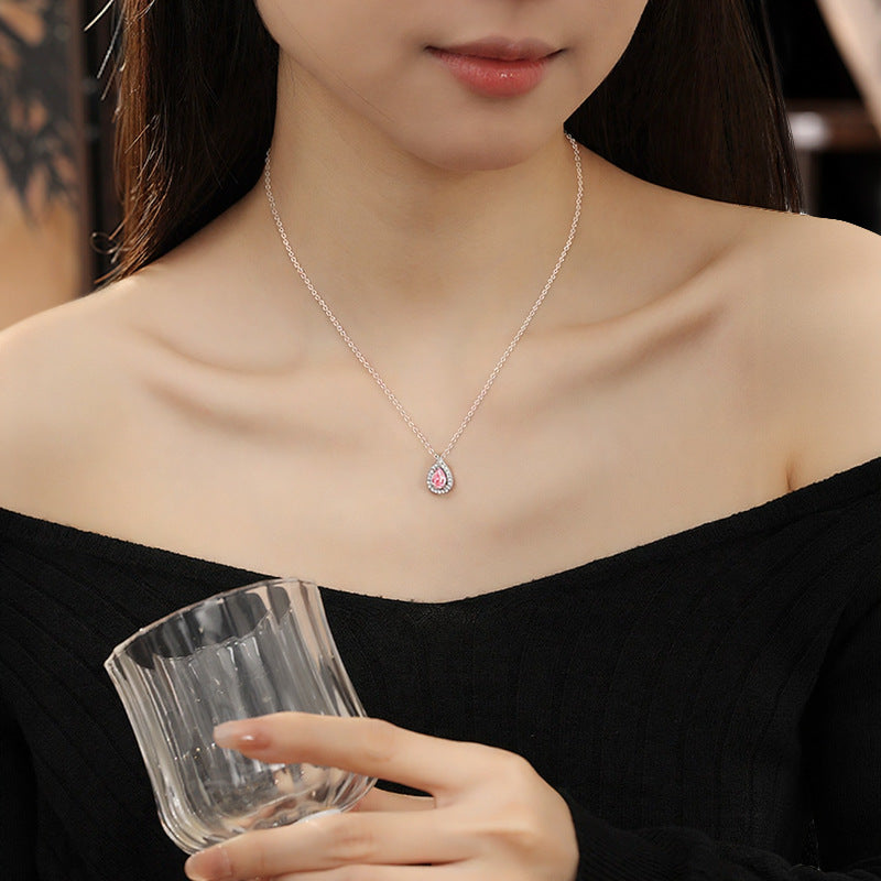 Blue Tears S925 Sterling Silver Necklace Women's Light Luxury Pear-Shaped Water Drop Zircon Clavicle Chain Valentine's Day Confession Birthday Gift