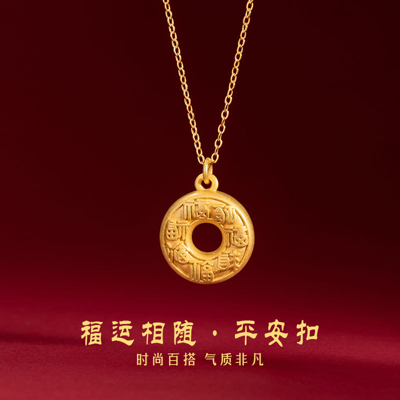 Lucky Love with Pure Silver 999 Necklace New Chinese National Fashion Copper Coin Clavicle Chain Ins Light Luxury Style Safety Buckle Pendant