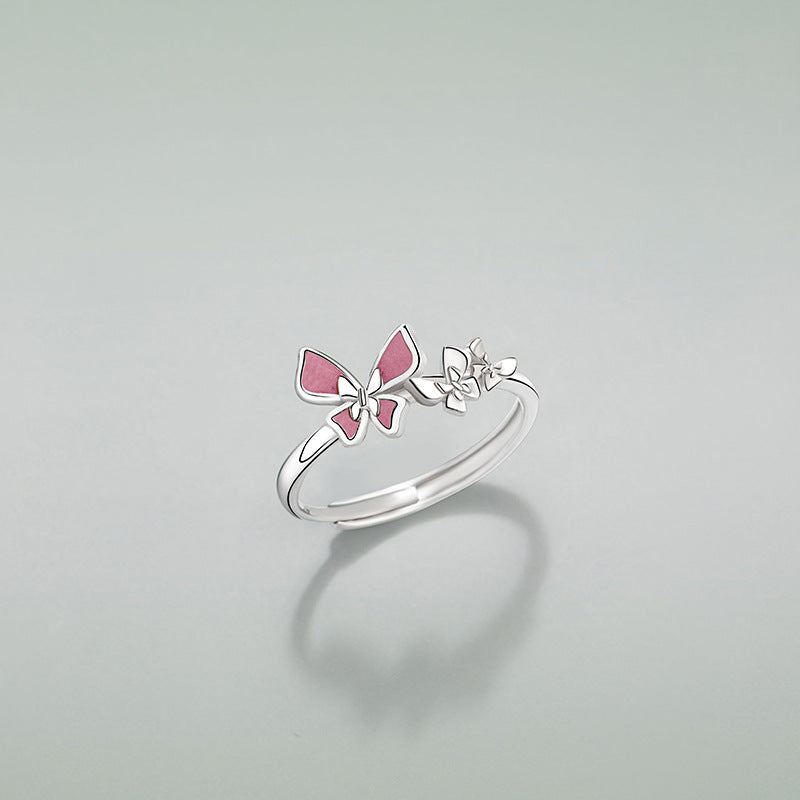 Butterfly Sterling Silver 925 Ring Women's Fashion Versatile Open Adjustable Zircon Ring Ins Style Star Pair Ring