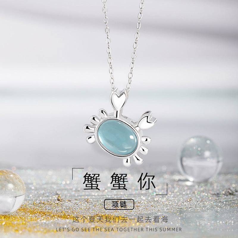 Crab Sterling Silver 925 Necklace Female Niche Design Light Luxury Shijia Pearl Clavicle Chain Ins Feng Hai Lanbao Pendant