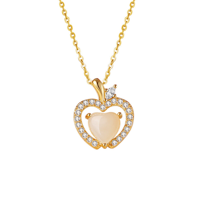 Hetian Jade Lovely Sterling Silver 925 Necklace Female Niche Design Light Luxury Apple Clavicle Chain Ins Style Zircon Pendant