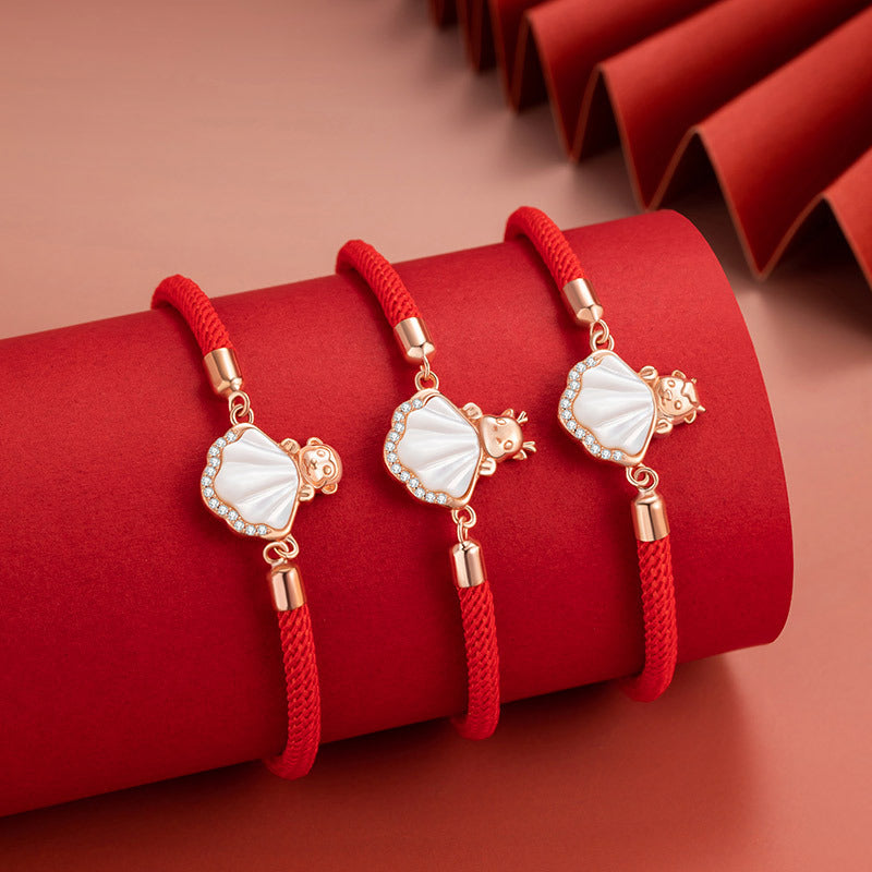 Natural Fritillary Twelve Zodiac Red Rope S925 Sterling Silver Bracelet Niche Lifetime Lucky Bracelet One-Piece Delivery