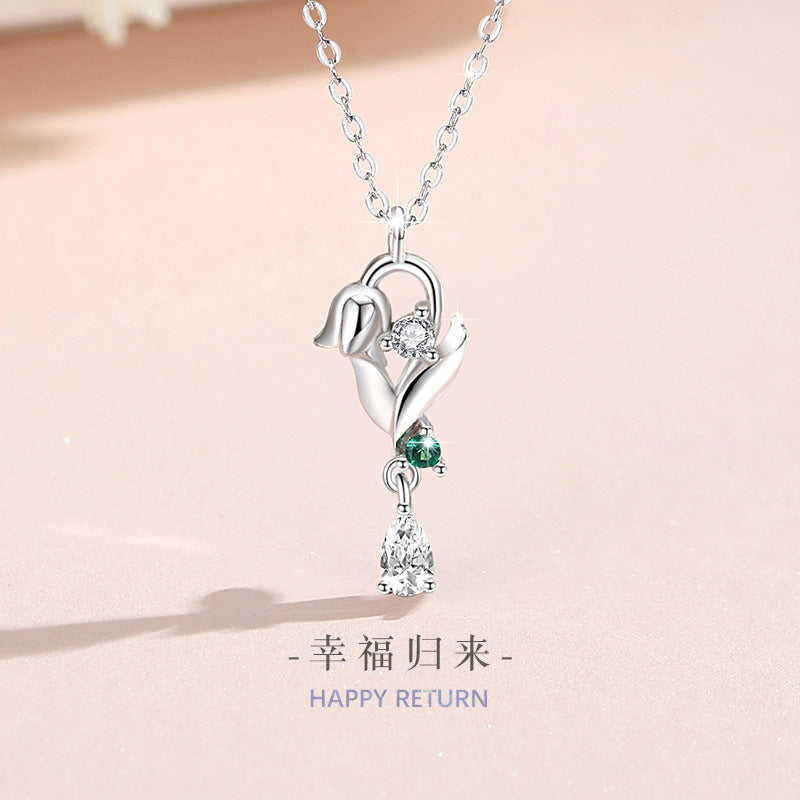 Lily Sterling Silver 925 Necklace Female Niche Design Light Luxury Zircon Tassel Clavicle Chain Ins Wind Chime Pendant