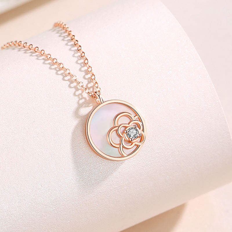 Lucky Clover Sterling Silver 925 Necklace Female Niche Design Light Luxury Clavicle Chain Ins Get White Fritillary Pendant