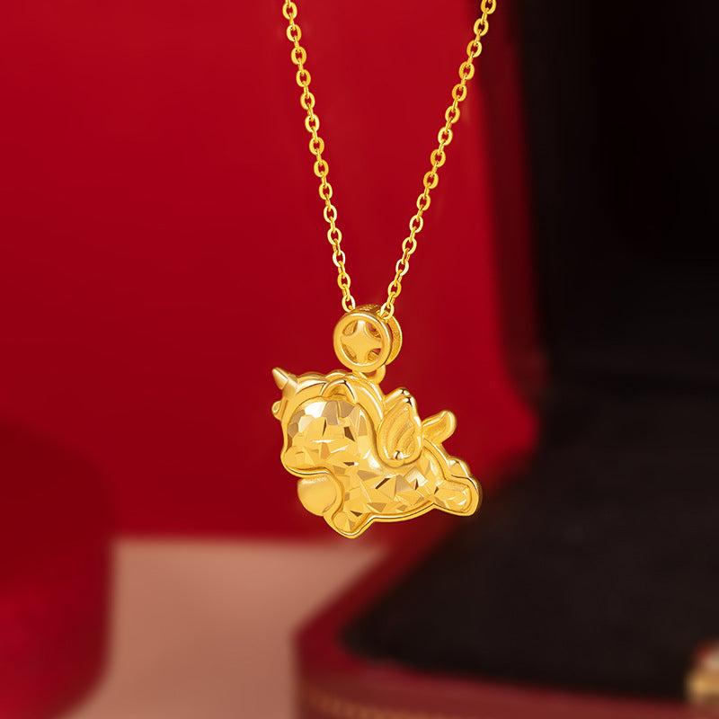 Immediately Rich Sterling Silver 925 Necklace Women's Light Luxury High-Grade Sense Birth Year Copper Coin Clavicle Chain Ins Zodiac Horse Pendant