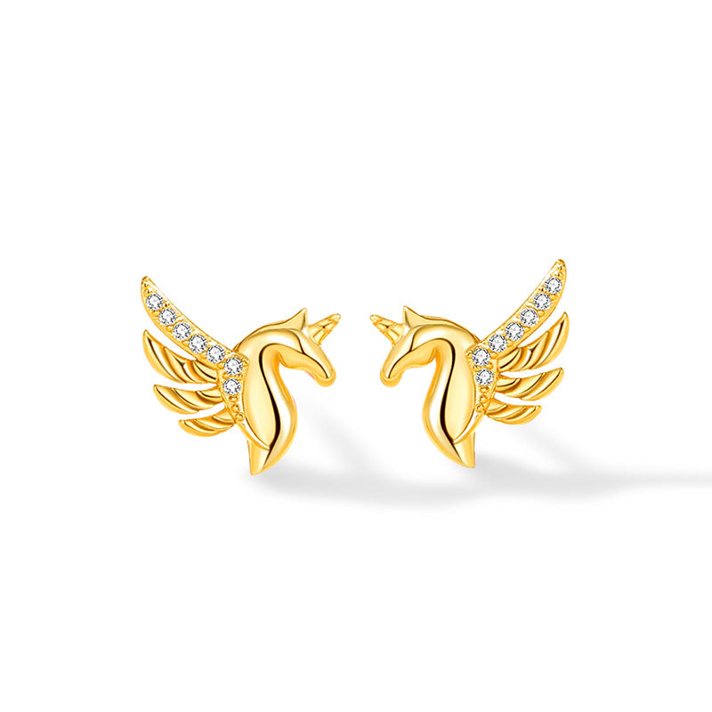 Unicorn Sterling Silver 925 Stud Earrings Female Niche Design Light Luxury Zircon Earrings Get Things Ins Style Tianma Pendant