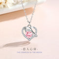 Women's Heart-Shaped Sterling Silver 925 Necklace, Fashionable All-Match Pink Zircon Clavicle Chain, INS Heart-Piercing Pendant