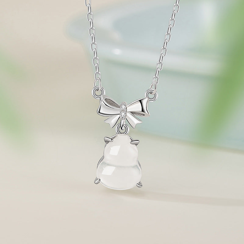 Collana in argento sterling 925 – fiocco e zucca e giada
