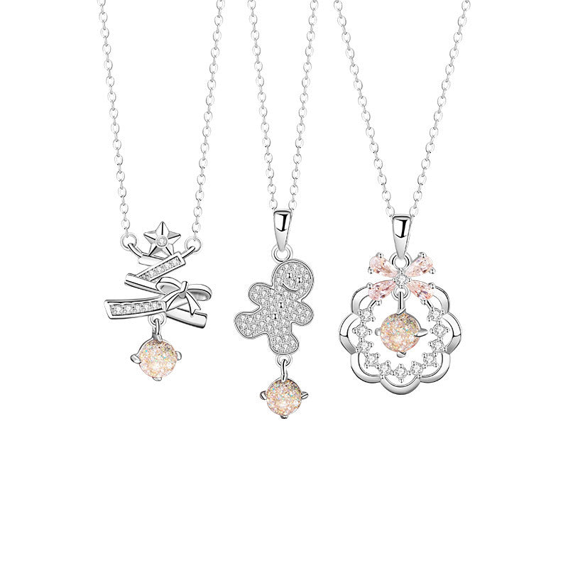 Christmas Tree Sterling Silver 925 Necklace Women's Fashion Versatile Bow Bell Sweater Chain Ins Ginger Cake Star Pendant