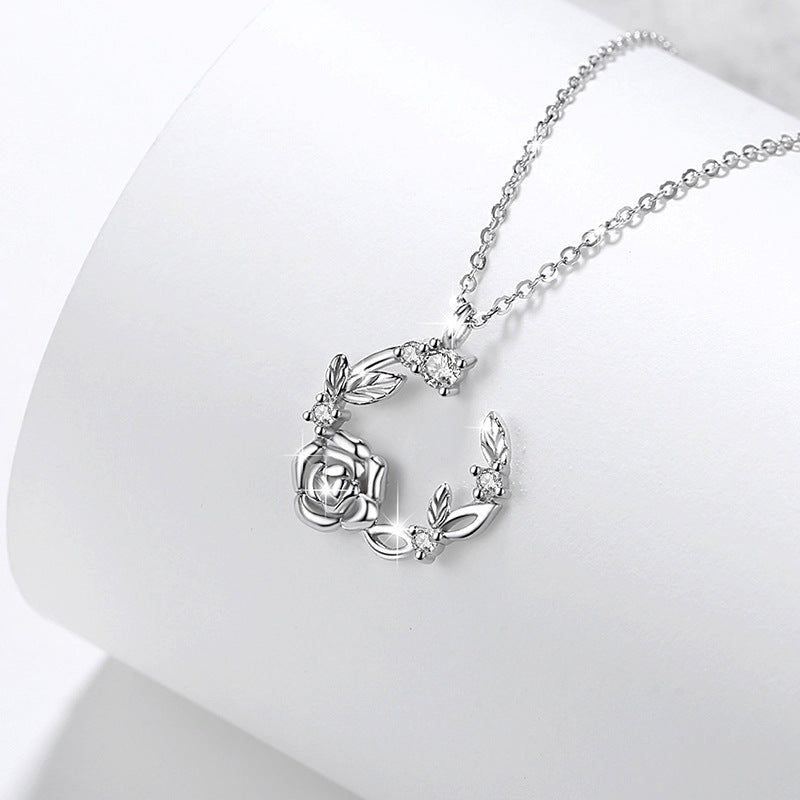 Rose Sterling Silver 925 Necklace for Women, Niche Design, Light Luxury Clavicle Chain, INS Style Garland Zircon Pendant