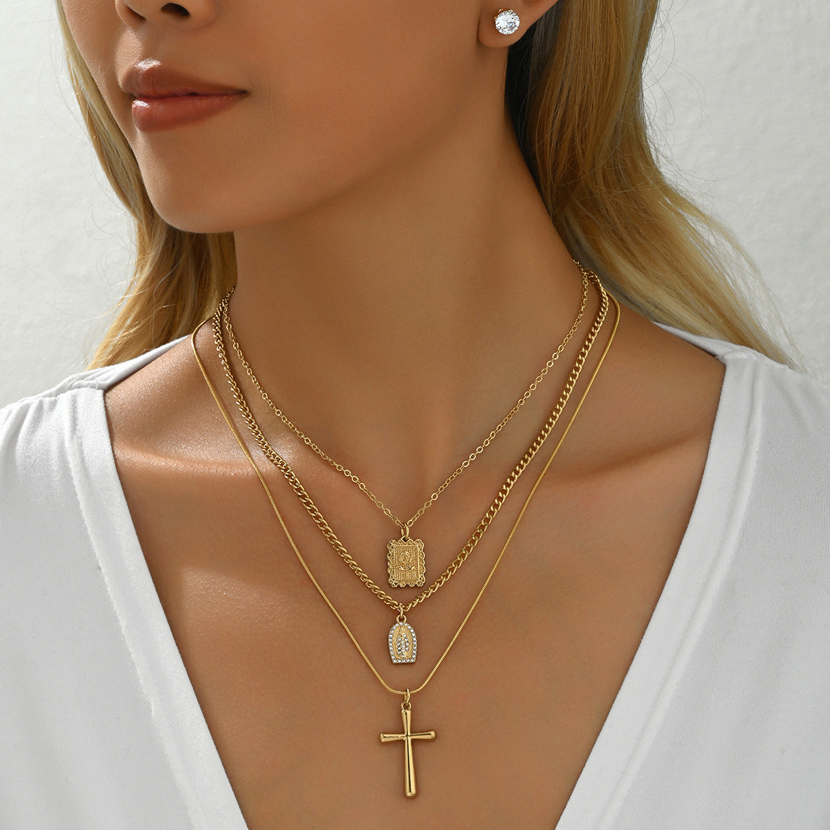Layered Cross and Tag Jewelry
