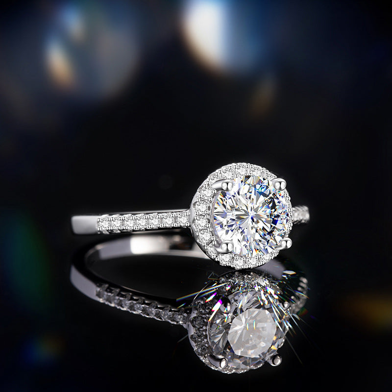 Sterling Silver 925 Diamond Ring Women's Simple High-Grade Bouquet Moissanite Ring round 1 Karat 6 Wedding Ring