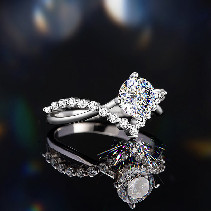 Crown Sterling Silver 925 Diamond Sterling Silver 925 Ring for Love Women's Light Luxury Style Proposal Wedding Crown Pair Ring