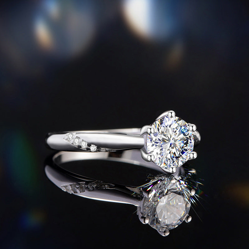 Sterling Silver 925 Diamond Ring Women's Simple High-Grade Moissanite Ring D Color 1 Karat Classic 6 Wedding Ring