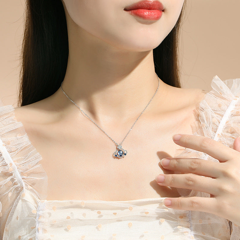 Collana in argento sterling 925 – pianeta e Saturno e dettaglio in vetro
