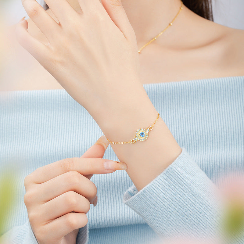Bracciale in argento sterling 925 – motivo marino e cuore e zirconi blu