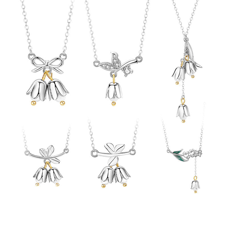 S925 Sterling Silver Orchid Butterfly Necklace Female Mori Freshwater Pearl Light Luxury Clavicle Chain Niche Jewelry Wholesale