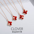 Original Clover Sterling Silver 925 Necklace Women's Light Luxury Chinese Valentine's Day Gift for Girlfriend Ins Simple Red Agate Pendant