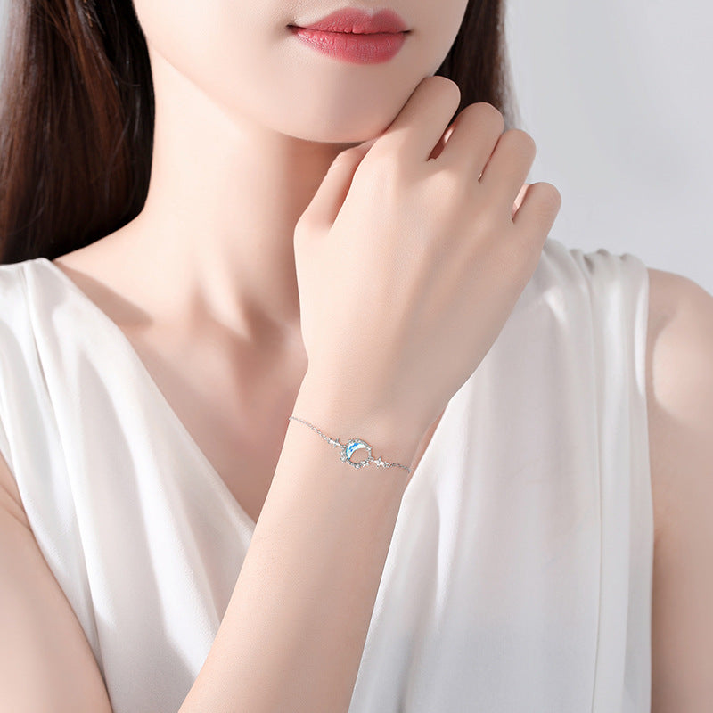 Bracciale in argento sterling 925 – luna e stella e dettaglio in vetro