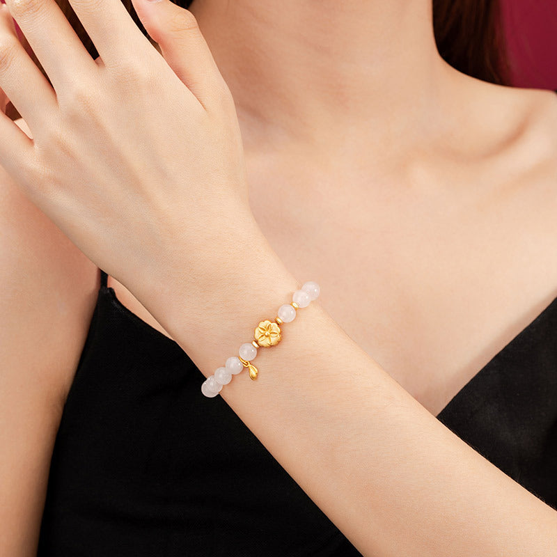 Peach Blossom Sterling Silver 925 Hetian Jade Bracelet Sweet Cute Pink Crystal Cherry Blossom Bracelet Ins Flower Bracelet