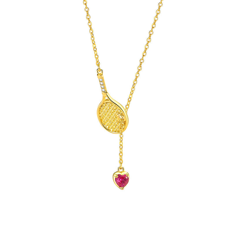 Original Tennis Racket Sterling Silver 925 Necklace Female Niche Design Light Luxury Tassel Clavicle Chain Ins Style Love Pendant