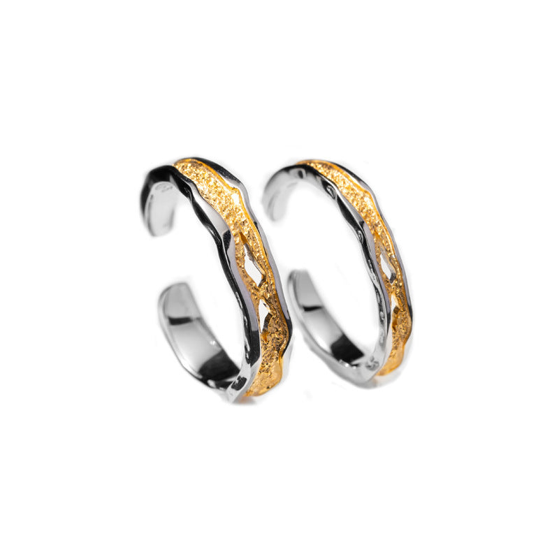 Rizhao Jinshan Sterling Silver 925 Couple Ring Men's and Women's Light Luxury High-Grade Lava Ring Ins Style Texture Pair Ring