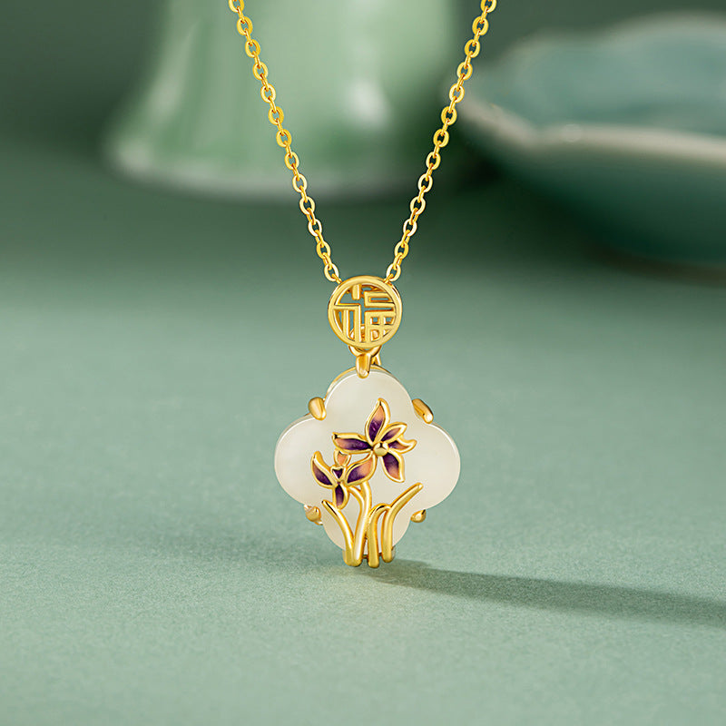 Schmuck aus 925er Sterlingsilber – Orchidee und Kleeblatt und Hetian-Jade