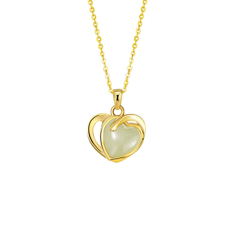 Collana in argento sterling 925 – cuore e giada Hetian