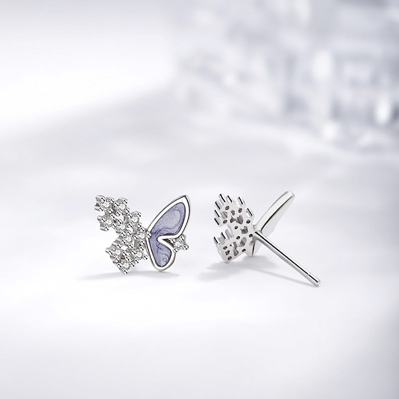Fantasy Butterfly Sterling Silver S925 Stud Earrings Women's Light Luxury Niche Versatile Zircon Earrings Ins Style Animal Earrings