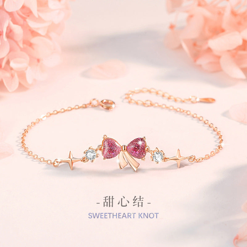 Bowknot Sterling Silver 925 Bracelet Female Niche Design Light Luxury Star Zircon Bracelet Get Things Ins Love Bracelet