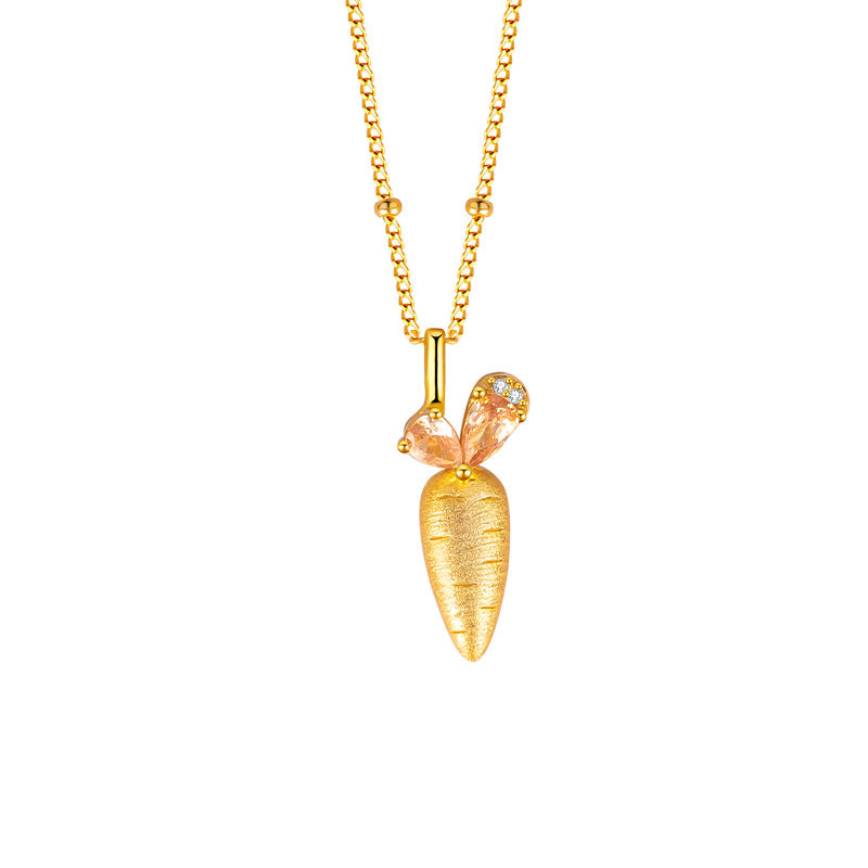 Light Luxury Brushed Carrot Pink Diamond S925 Sterling Silver Necklace Love Clavicle Chain Valentine's Day Love Pendant for Girlfriend