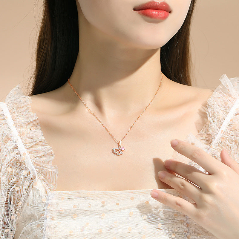 Sansheng Lucky Sterling Silver 925 Necklace Women's Fashion All-Match Zircon Clavicle Chain Get Things Ins Style Love Pendant