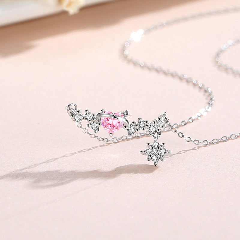 Planet Sterling Silver 925 Necklace Female Niche Design Light Luxury Zircon Clavicle Chain Get Things Ins Style Love Pendant