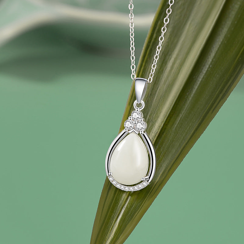 Dripping Silver 925 Necklace Light Luxury High-Grade Hetian Jade Clavicle Chain Mother's Day Gift Water Drop Pendant