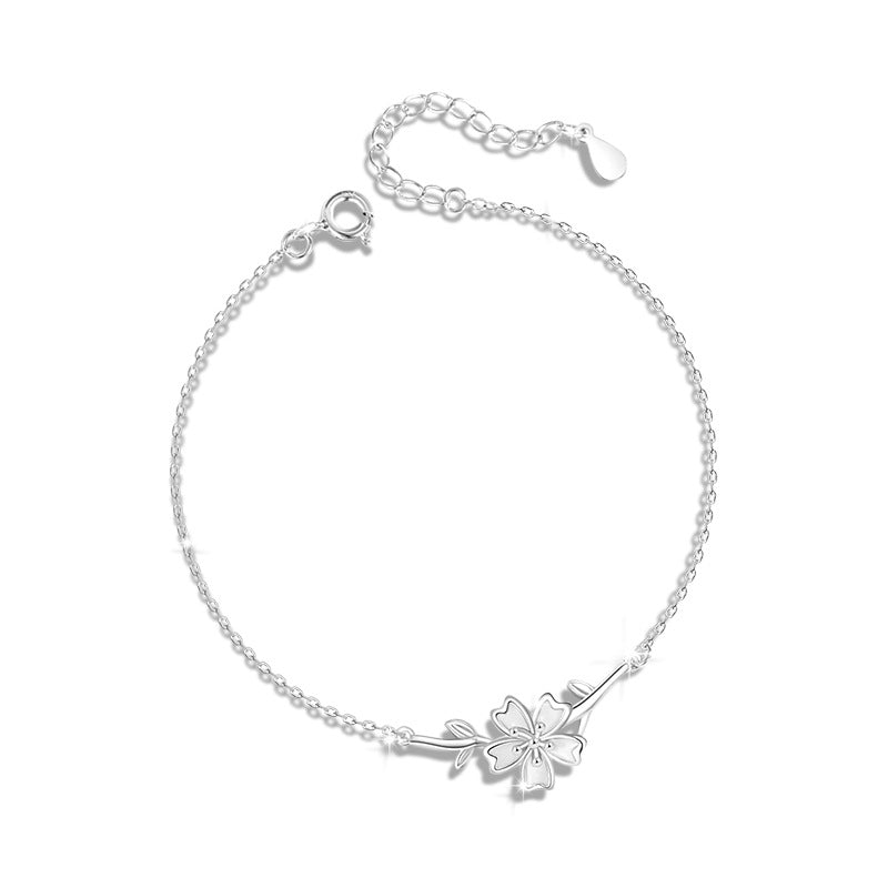 Cherry Blossom Sterling Silver 925 Bracelet Female Niche Design Light Luxury Love Flower Bracelet for Girls Ins Style Peach Blossom Bracelet