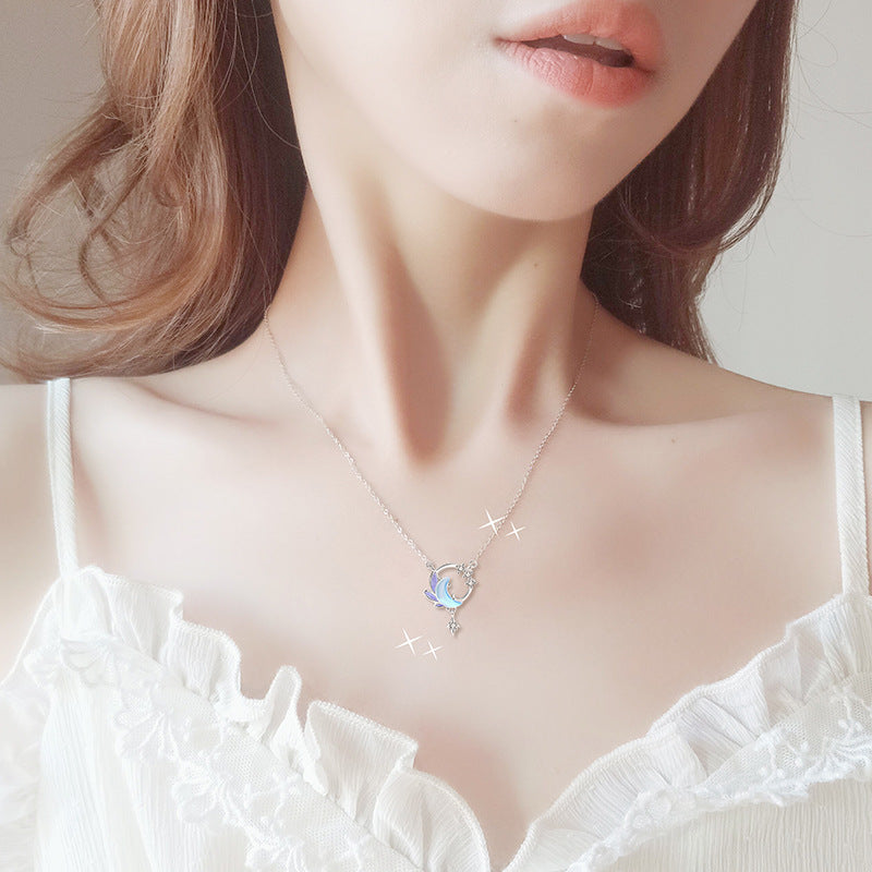 Original Moon Star Necklace Female National Fashion Clavicle Chain Sterling Silver Niche Artistic Cold Enamel Girlfriends Gift Delivery