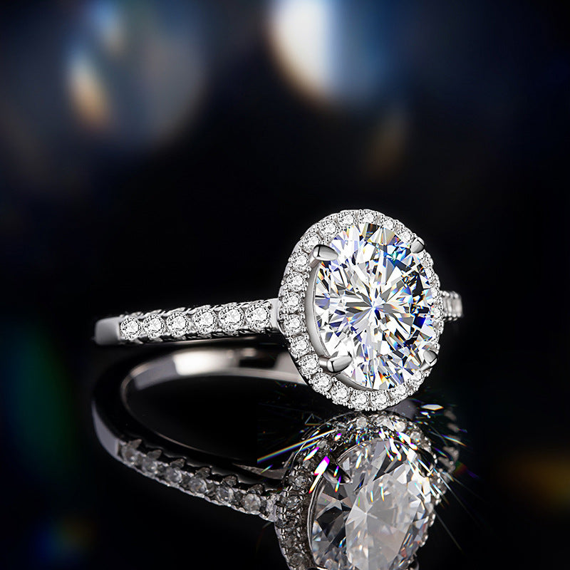 Sterling Silver 925 Moissanite Ring Women's Light Luxury High-Grade Diamond Ring Full Diamond Classic Ins Pigeon Egg Wedding Ring