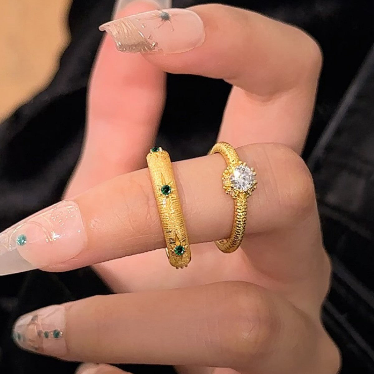 Starry Sky Sterling Silver 925 Ring Vintage Court Style Brushed Snake Ring Ins Light Luxury High-Grade Nebula Ring