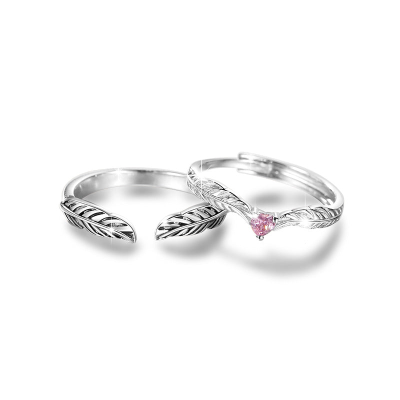 Guardian Feather Pure Silver 925 Couple Ring Men and Women Fashion All-Match Feather Ring Get Things Ins Love Ring