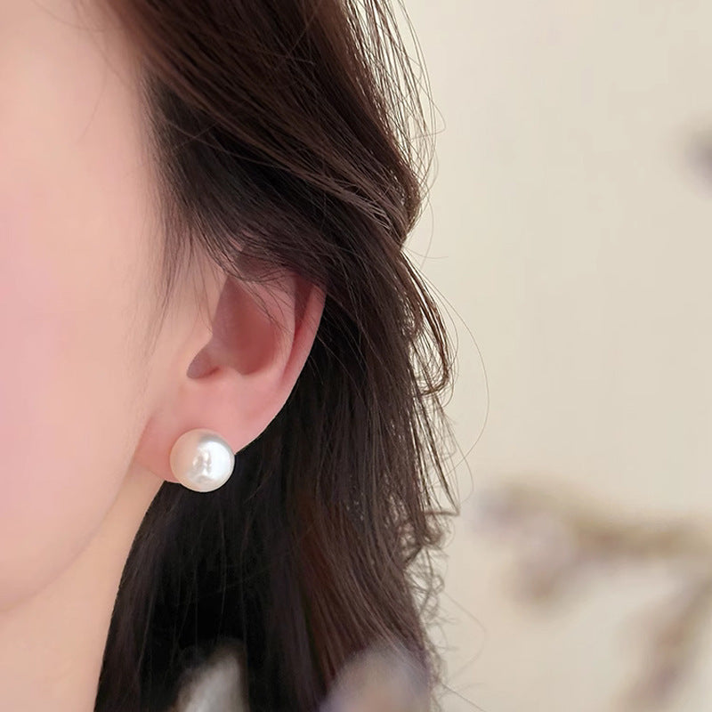 Pearl Sterling Silver 925 Stud Earrings Female Niche Design Light Luxury Small Bulb Earrings Ins Style High-Grade Spherical Earrings