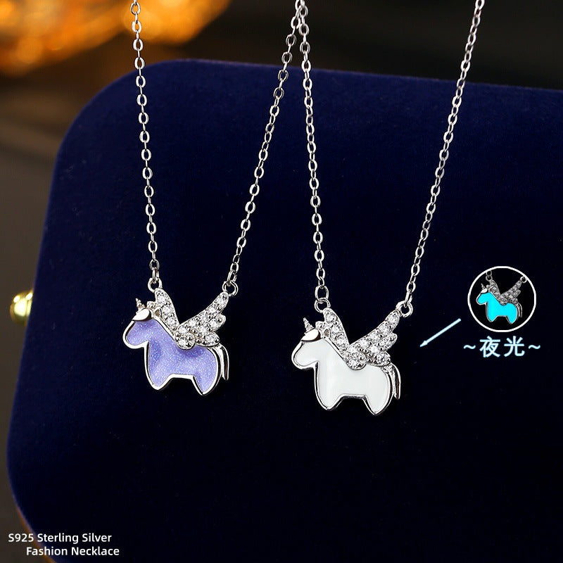 Collana in argento sterling 925 – unicorno, dettagli luminescenti