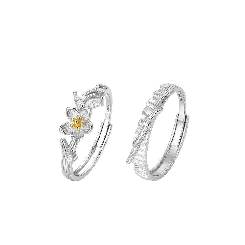 S925 Sterling Silver Couple Ring Light Luxury Niche Advanced Design Open Silver Couple Ring Valentine's Day Gift